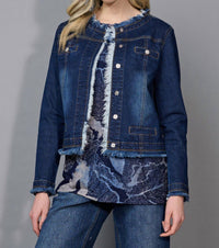 Picadilly - Collarless Frayed Edge Denim Jacket