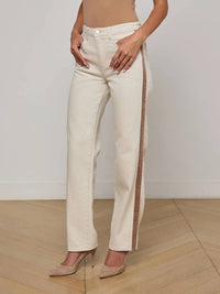 L'Agence Jones Stovepipe Jean With Side Stripe in desert tan taupe - women's jeans - alternate view
