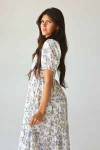 Hem & Thread - Fioretta Floral Cotton Midi Dress With Bubble Sleeves