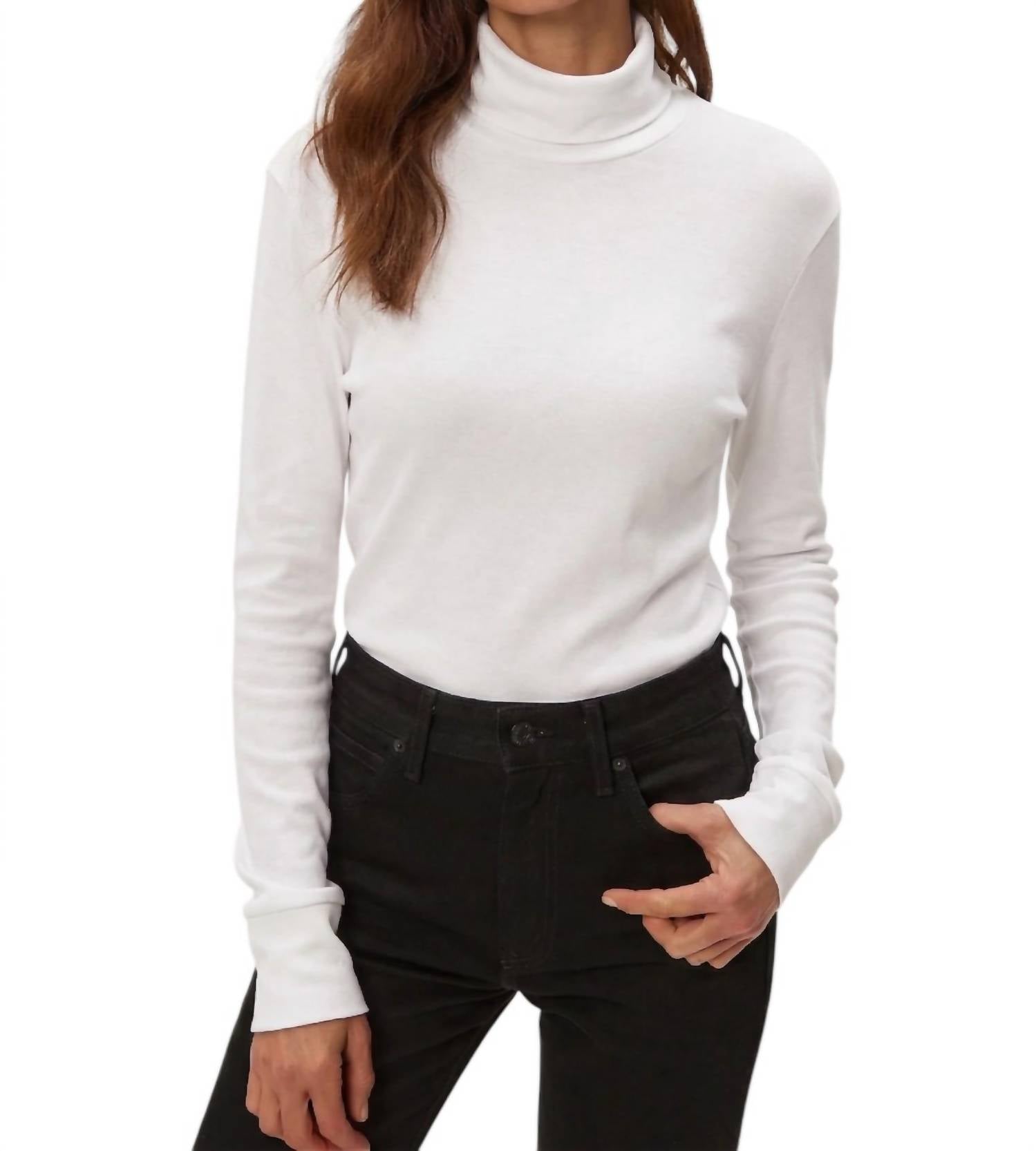 Michael Stars Jolene Supima Turtleneck Top in white - women's long sleeve top