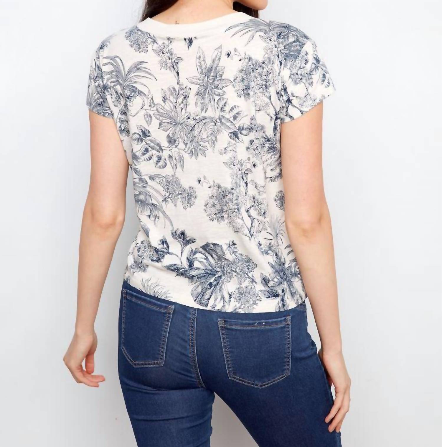 CHARLIE B Organic Cotton Drop Shoulder Short V-neck T-shirt in versailles - women's t-shirt - alternate view