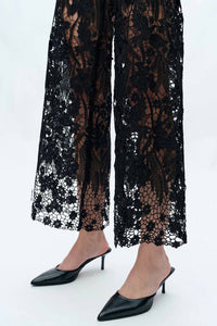Bayeas Lesley High Rise Lace Wide Leg Jeans With Rhinestones in black - women's pants - view 4