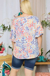 Leopard Boat Neck Top With Ruffle Sleeve -Plus