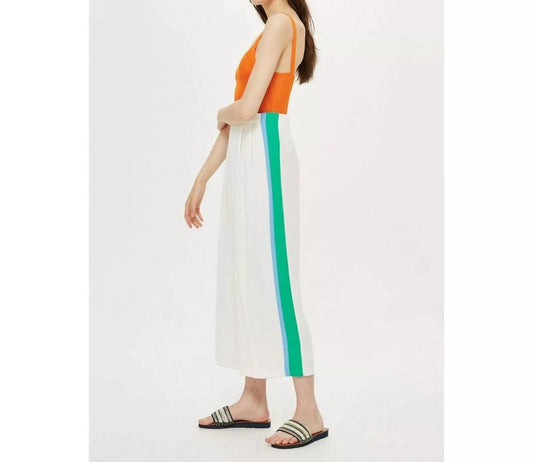 Topshop - Pleated Wide Leg Crop Pants with Side Stripes