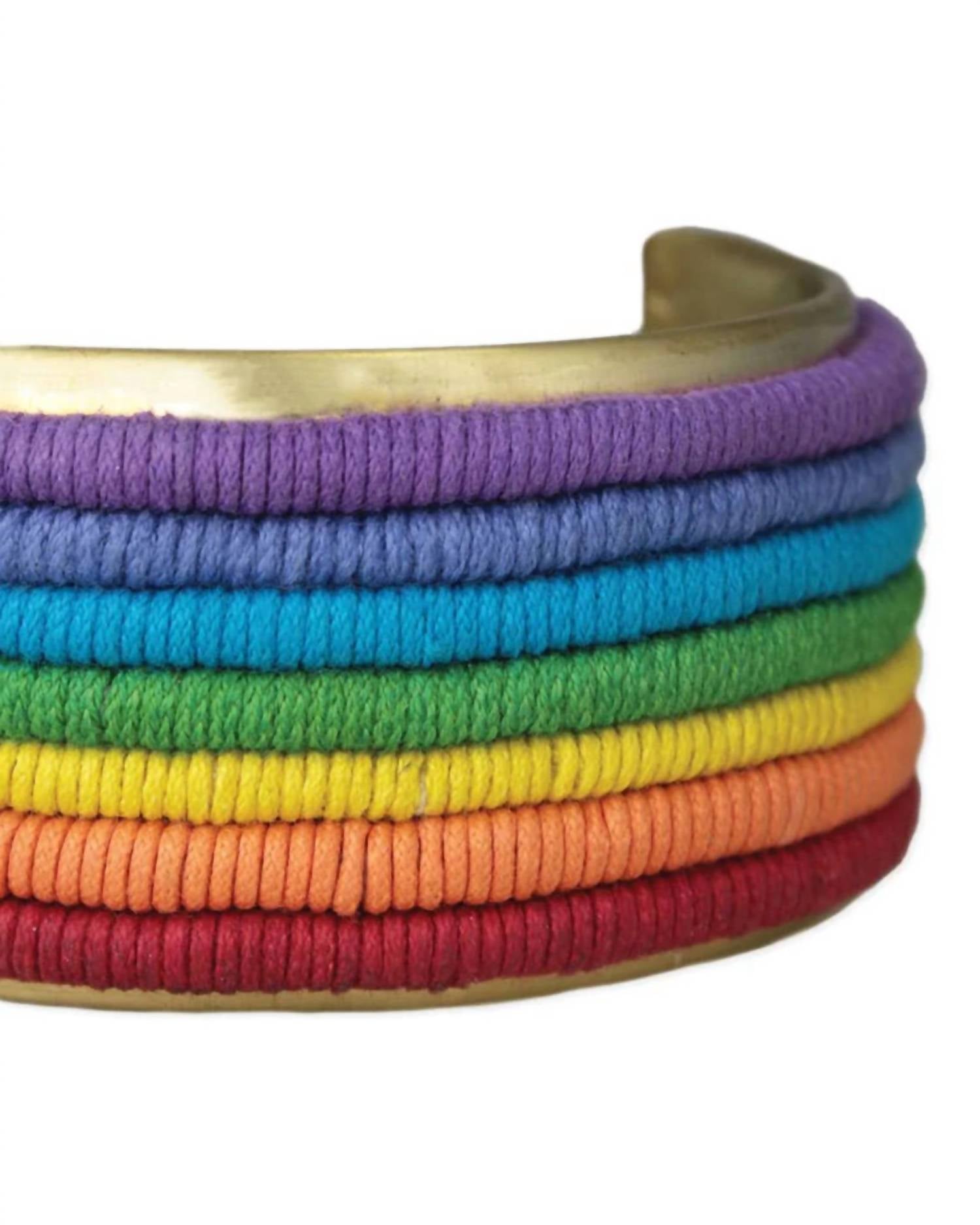 ZAD Women's Rainbow Cord Stripe Cuff Bracelet in gold - women's jewelry - detail view