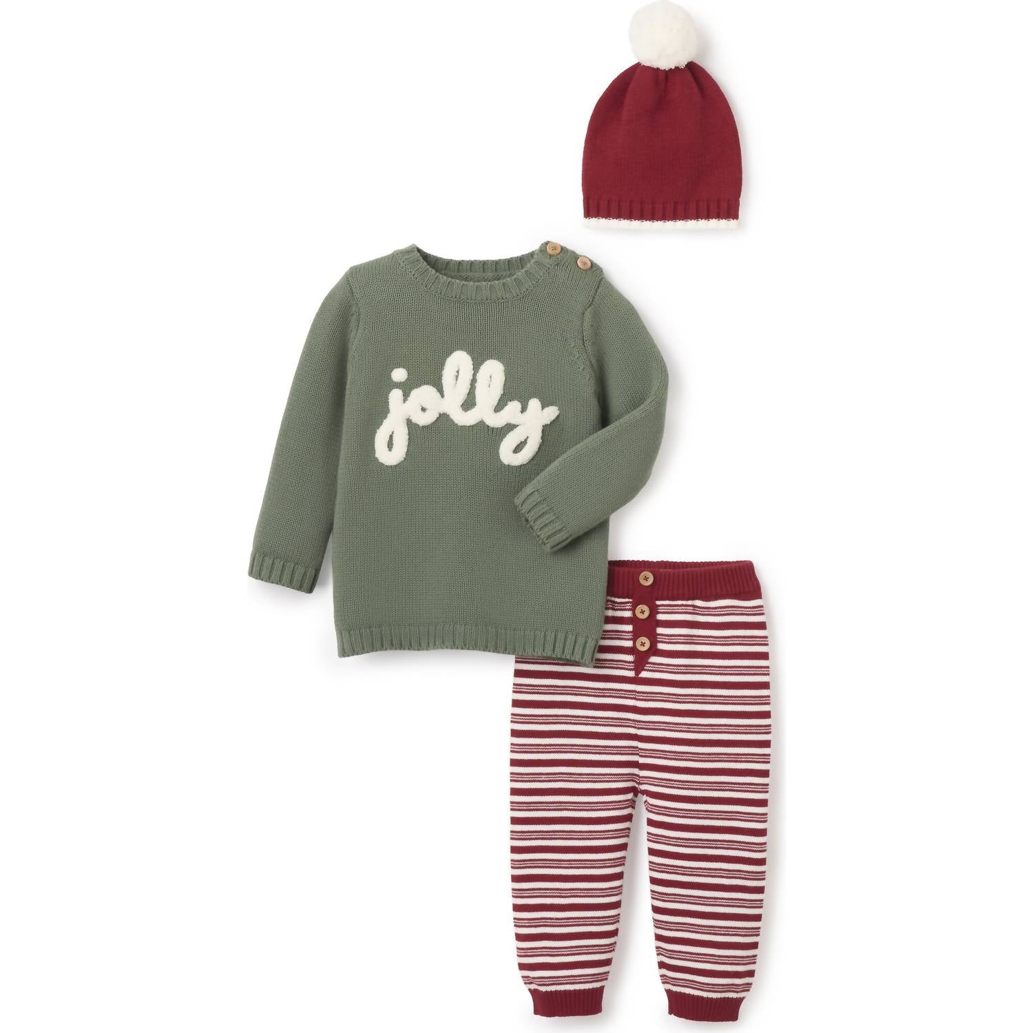 Elegant Baby - Baby Jolly Sweater With Knit Pants Pom Hat Set