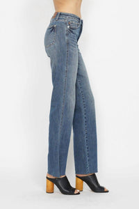 Judy Blue Mid Rise Tummy Control Vintage Straight Jeans in mid blue - women's jeans - view 4