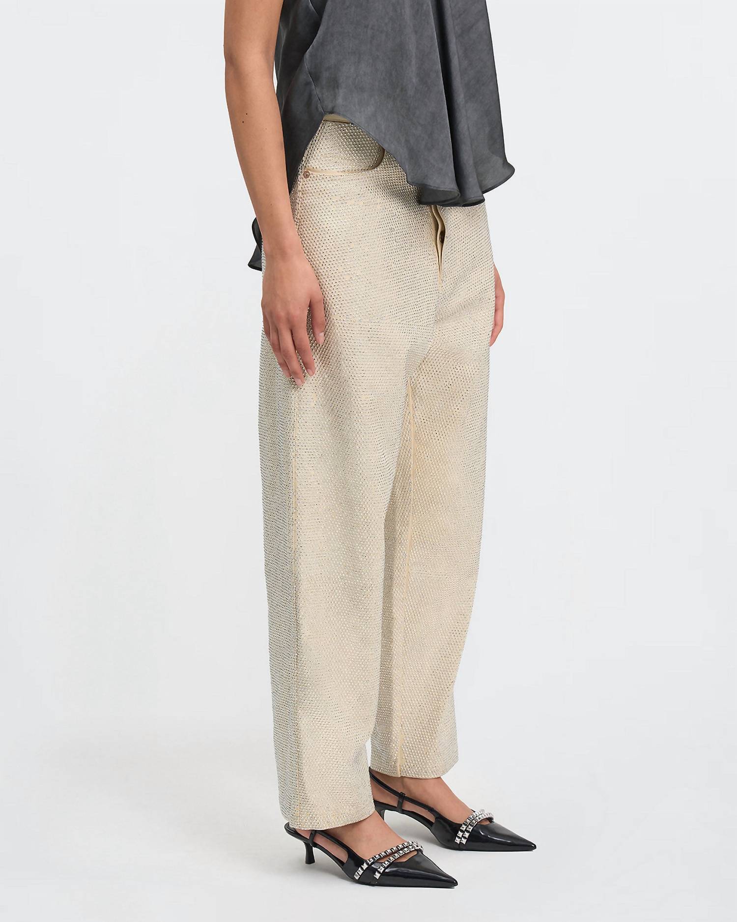 Mes Demoiselles - Micro Rhinestones Straight Leg Pants
