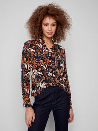 Charlie B - Printed Long Sleeve Shirt With Twisted Front