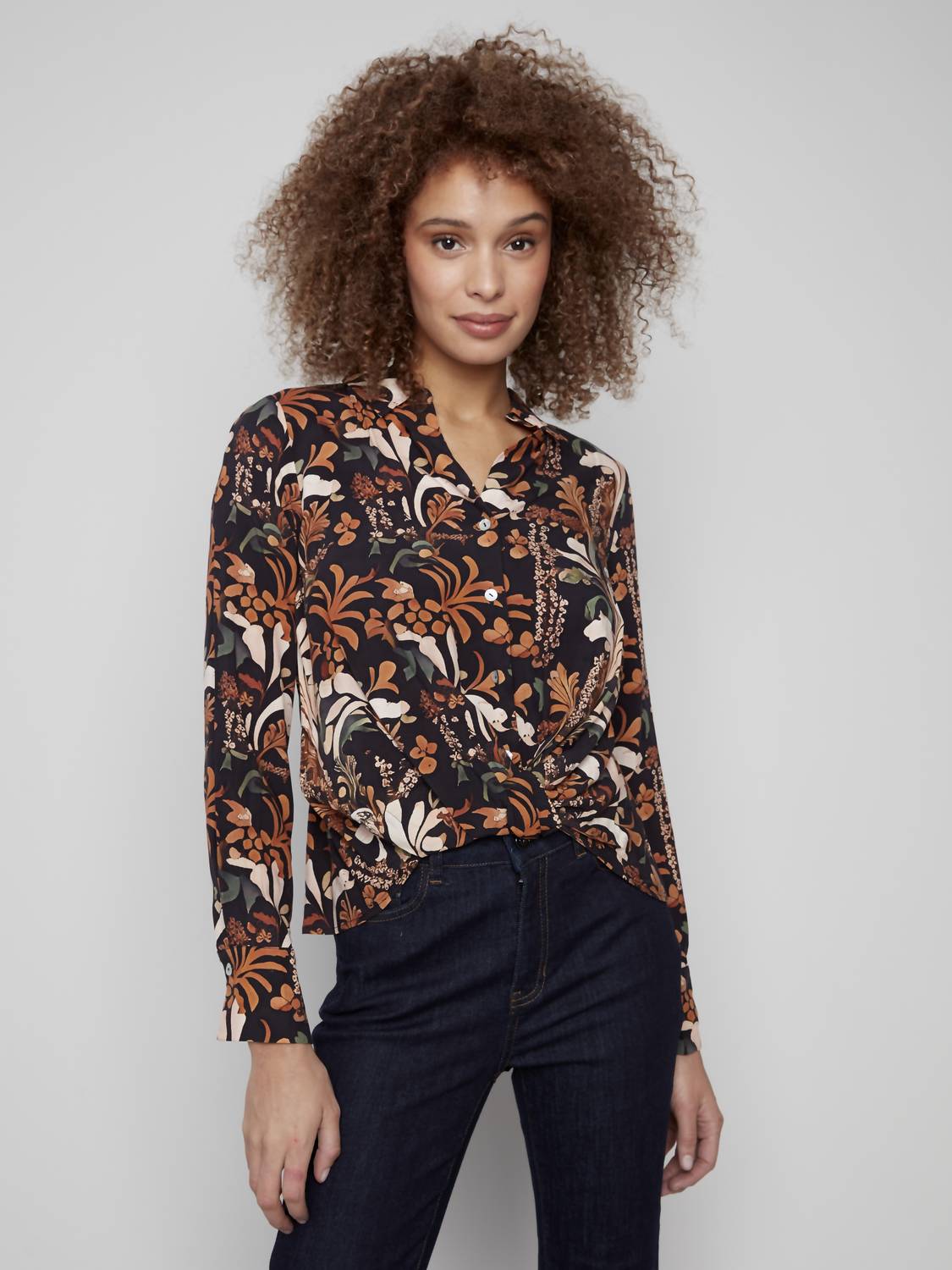 Charlie B - Printed Long Sleeve Shirt With Twisted Front