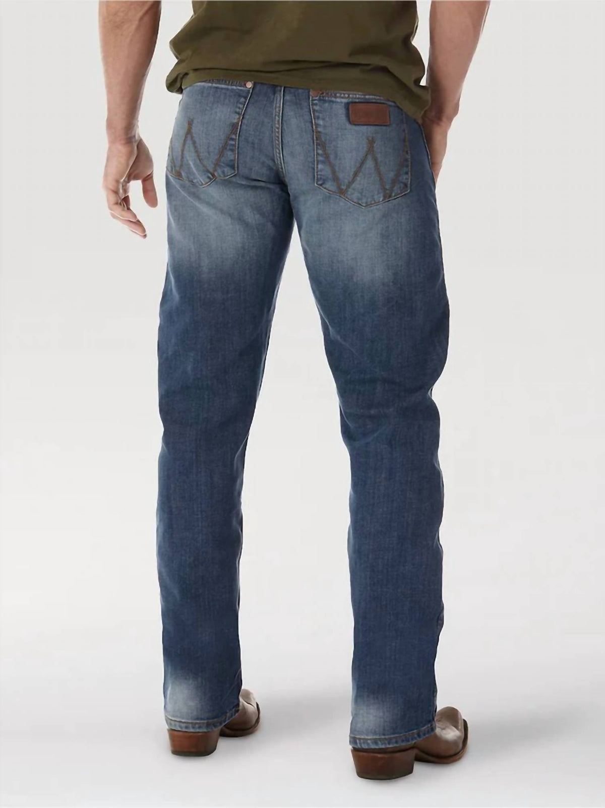 Wrangler Retro Creek Wash Slim Fit Straight Leg Jean in medium blue - men's jeans - detail view