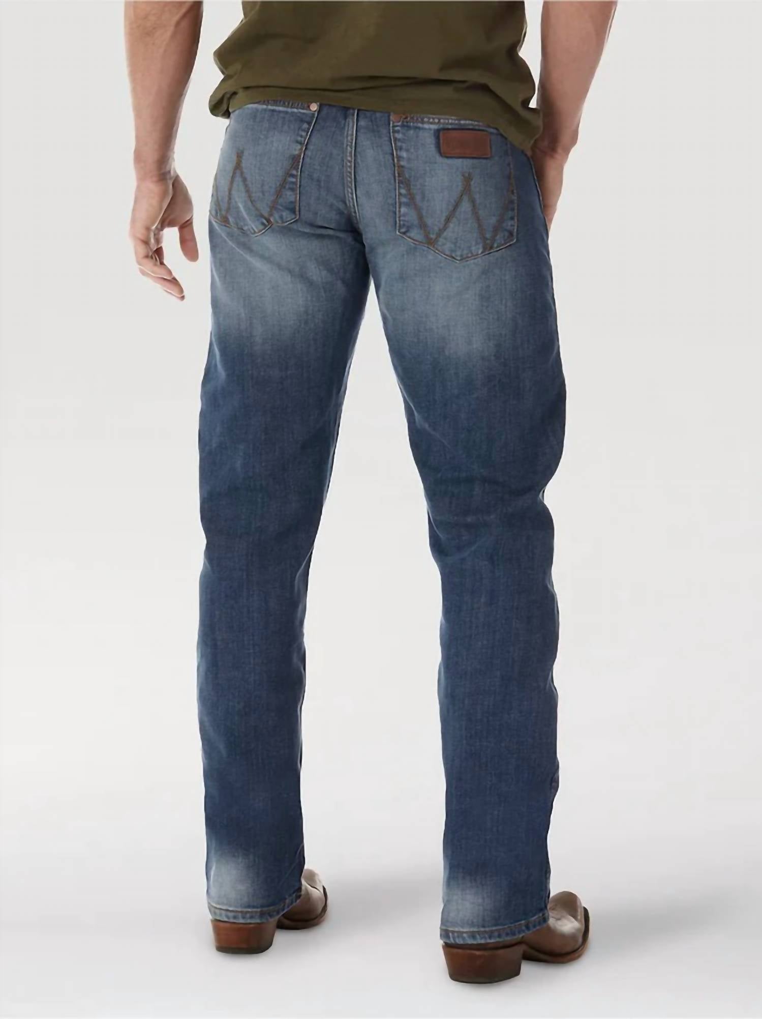 Wrangler Retro Creek Wash Slim Fit Straight Leg Jean in medium blue - men's jeans - detail view