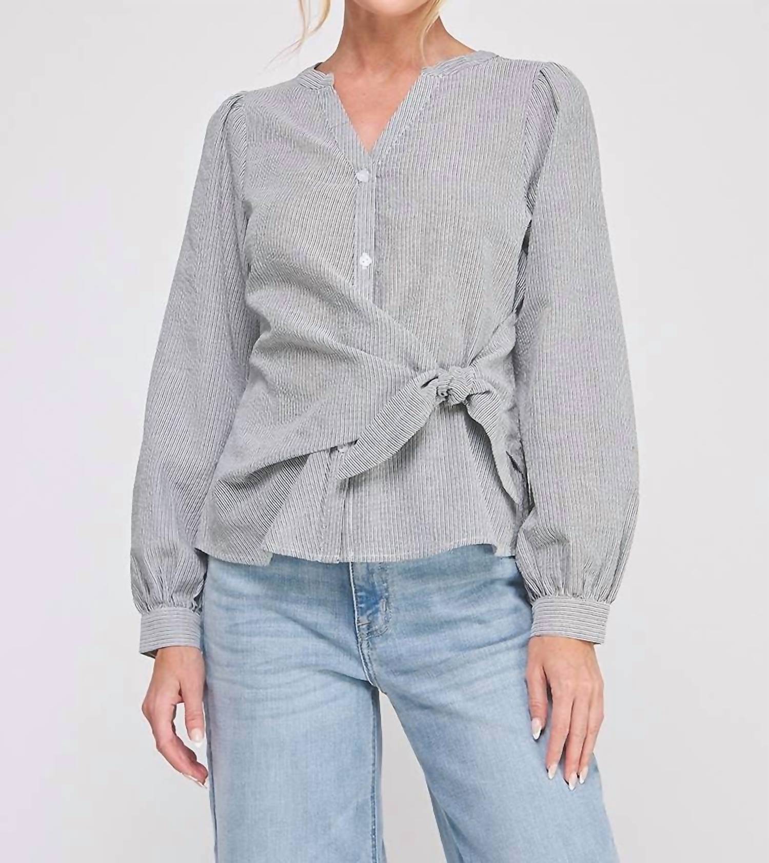 ALLIE ROSE Side Wrap Blouse in black white - women's blouse