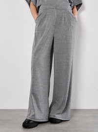 APRICOT Wide Leg Houndstooth Tailored Trousers in black white - women's pants