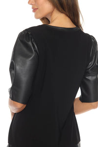 Joseph Ribkoff - Women's Faux Leather Puff Sleeve Dress