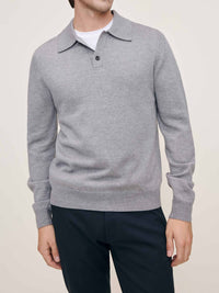 DL1961 - Men's Long Sleeve Knit Polo in grey melange - men's long sleeve top