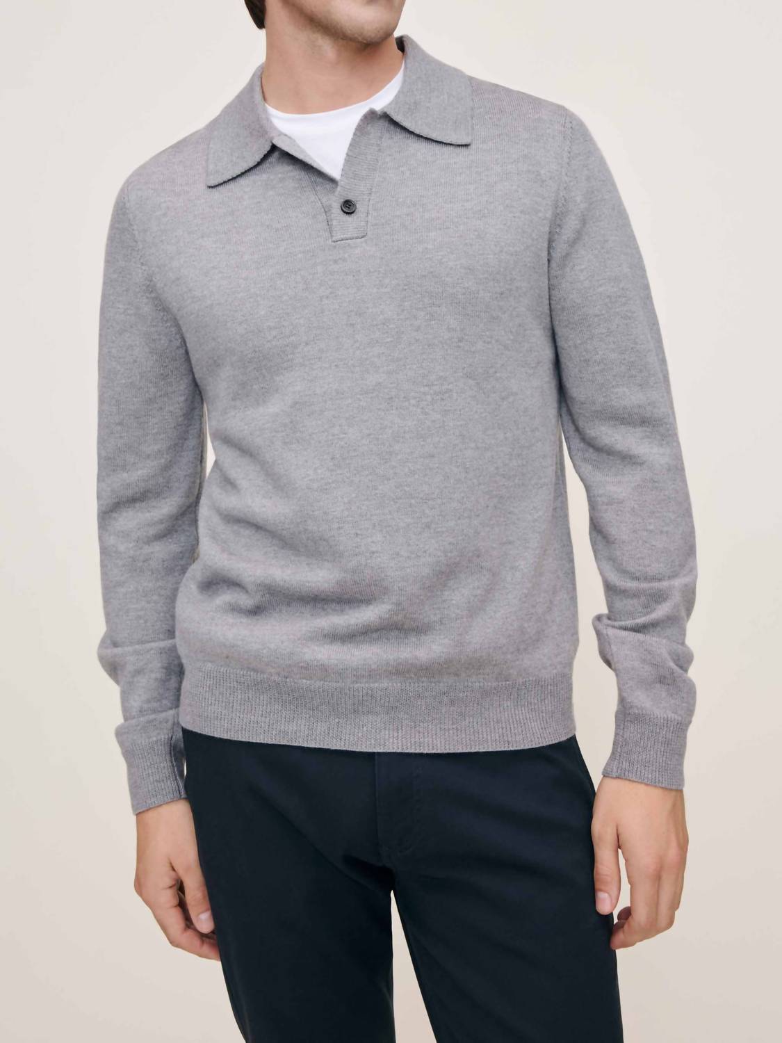 DL1961 - Men's Long Sleeve Knit Polo in grey melange - men's long sleeve top