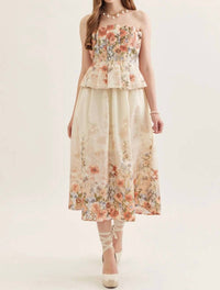 Entro - Floral Strapless Midi Dress