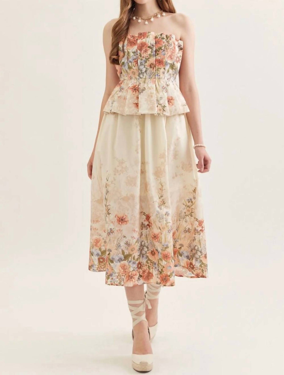 Entro - Floral Strapless Midi Dress