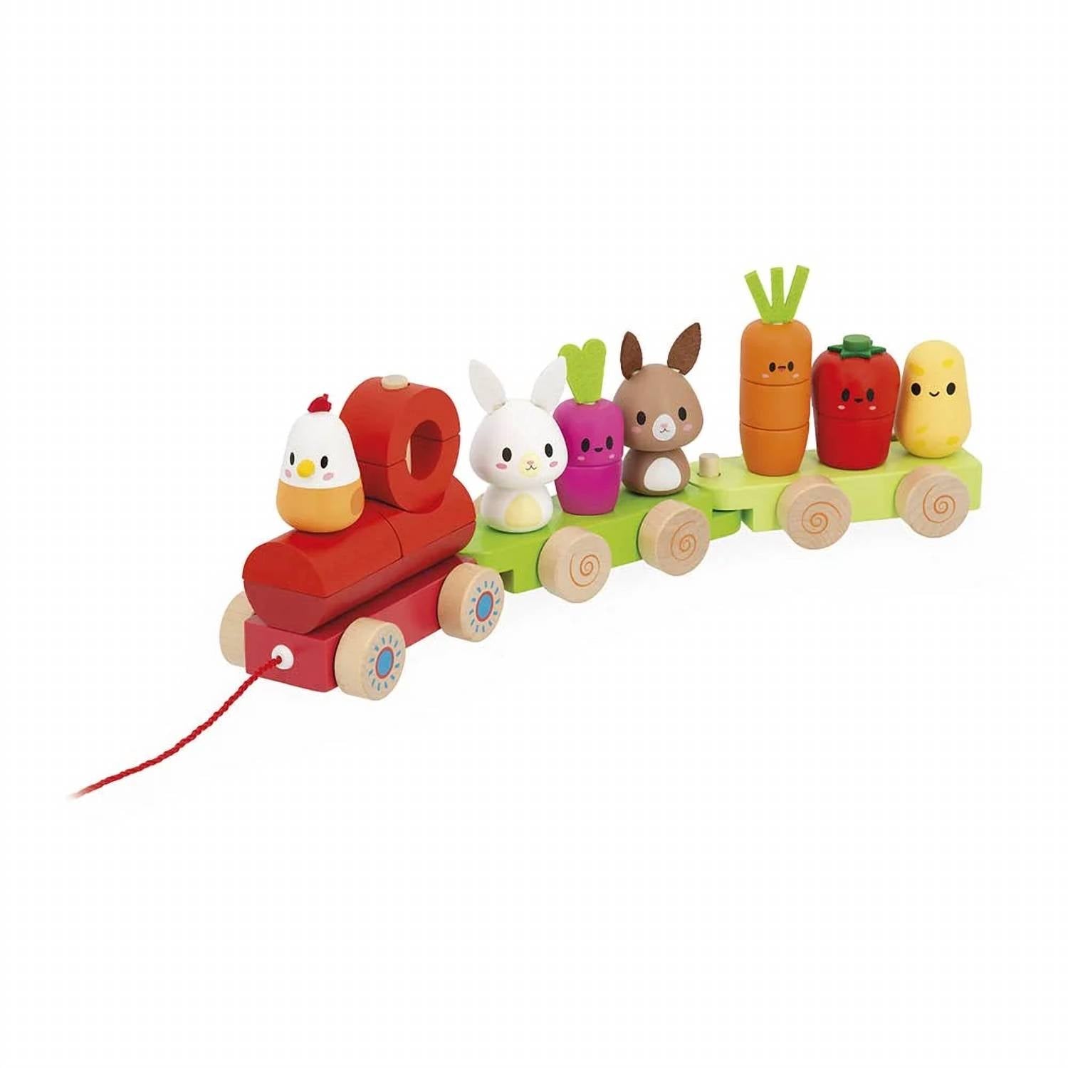 Janod - Farm Pull-along Stacker Train Toys