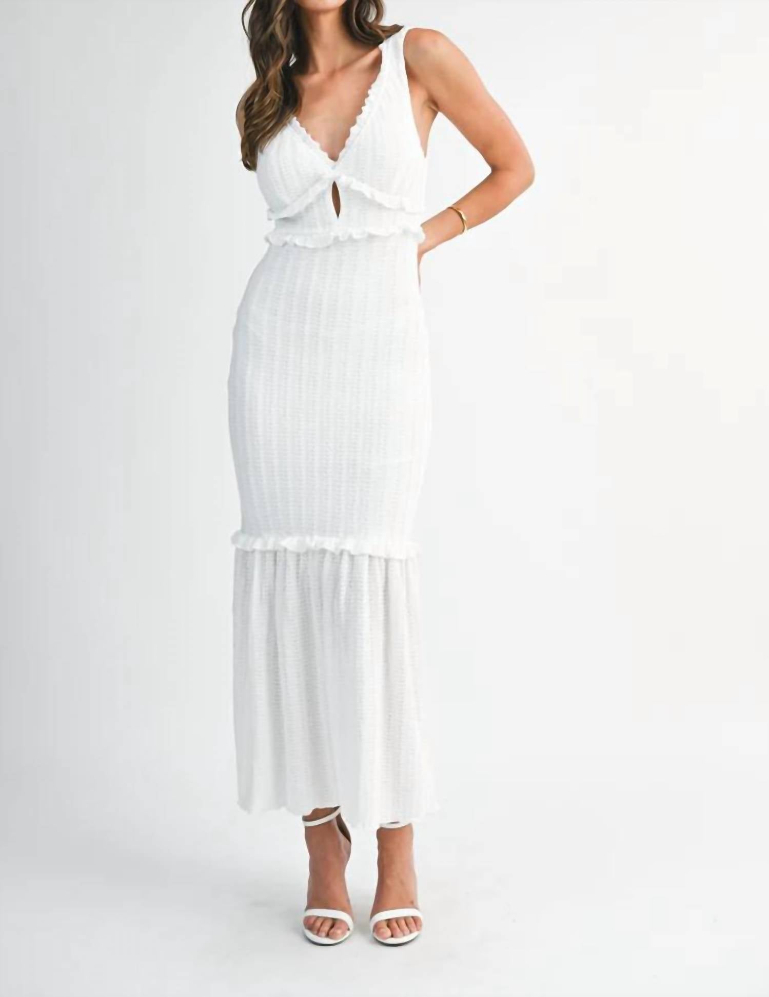 Mable - Chevron Textured Ruffled Knit Dress