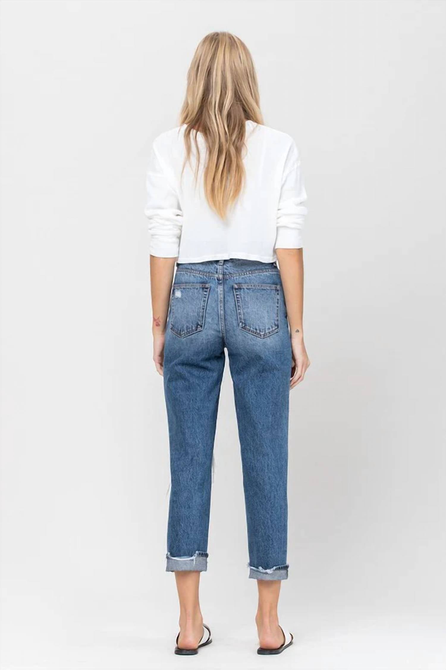 Vervet By Flying Monkey - Emma Distressed Cuffed Mom Jeans