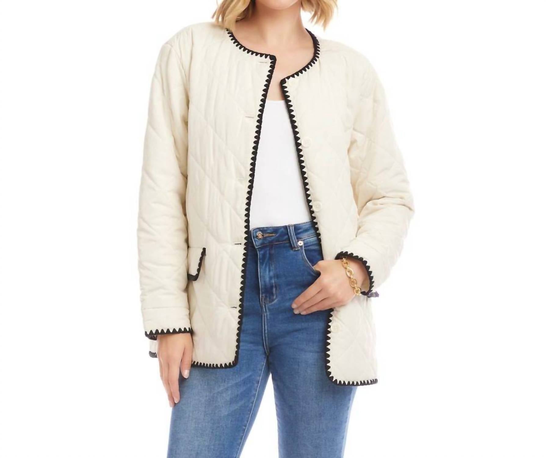 Karen Kane Edge Stitch Quilted Jacket in cream and black - women's jacket