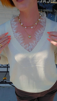 Lucy Paris - Lace Trim Knit Top