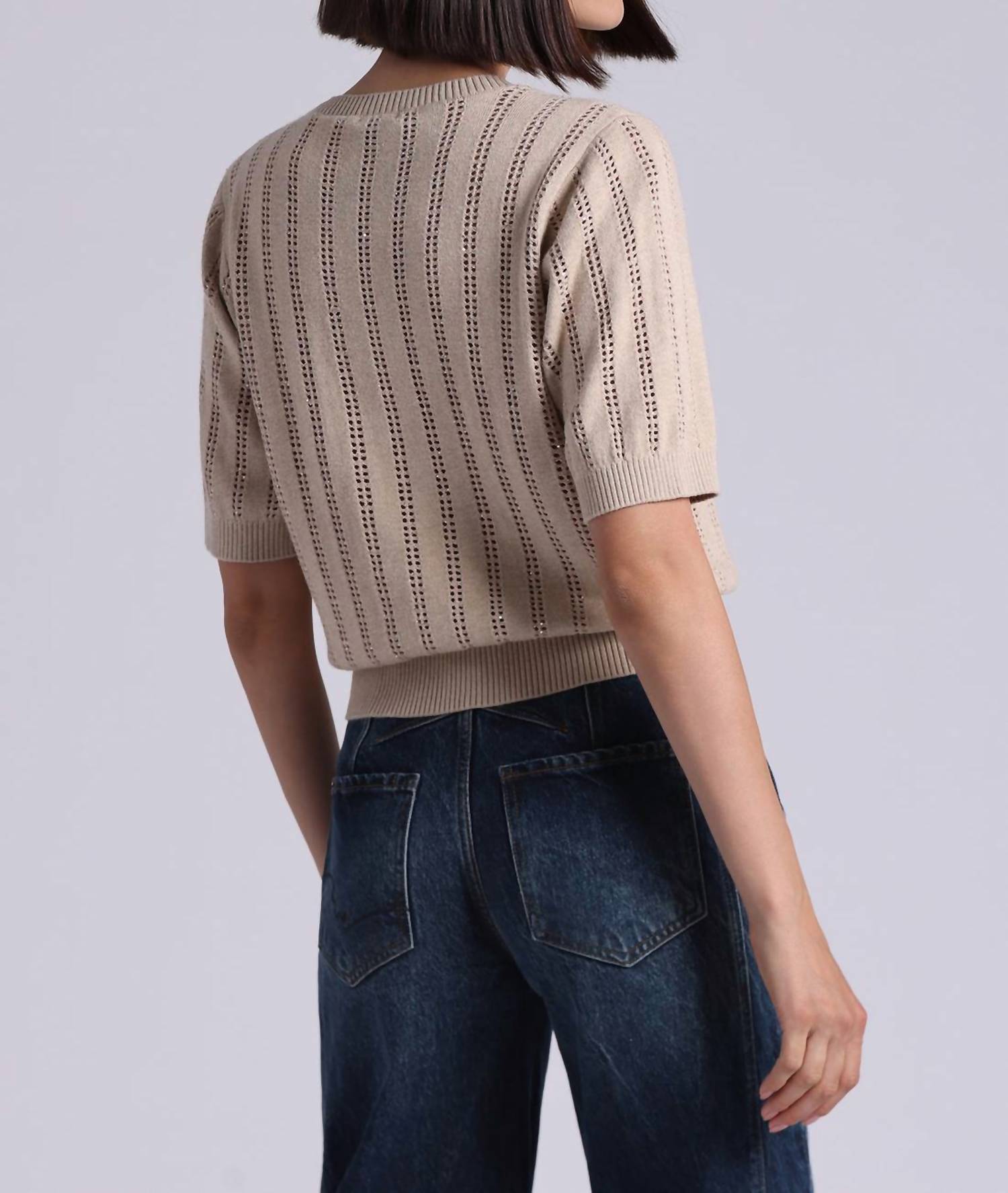 Minnie Rose - Pointelle Sparkle Short Sleeve Crew Top