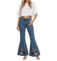 Peach Love Star Print Bell Bottom Jeans in blue - women's pants