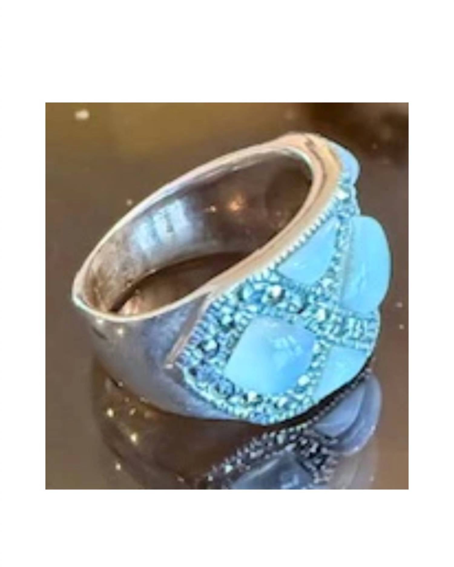 P & K Jewelry Women's Sterling Mother Of Pearl Marcasite Ring in silver white light blue - women's jewelry - detail view
