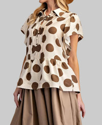Easel - Polka Dots Button Down Ruffle Top