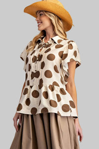 Easel - Polka Dots Button Down Ruffle Top