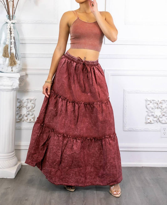 Surelymine - Woven Vintage Washed Maxi Skirt With Ribbed Double Strap Set