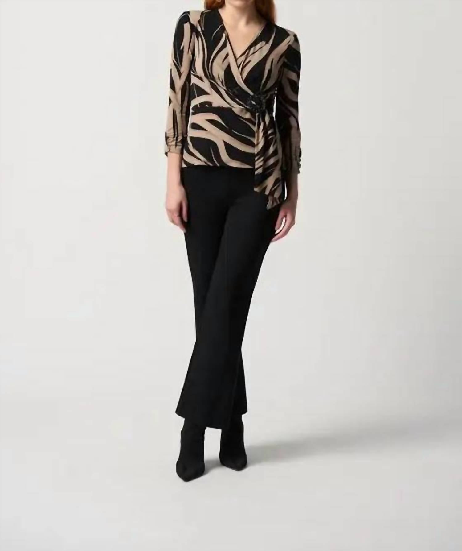 Joseph Ribkoff - Abstract Print Silky Knit Top With Side Buckle