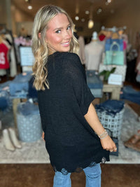 Bibi - Distressed Sweater Top With Front Pocket
