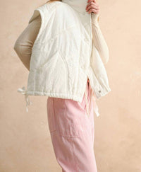 Miou Muse - Lace Crochet Trim Puff Vest