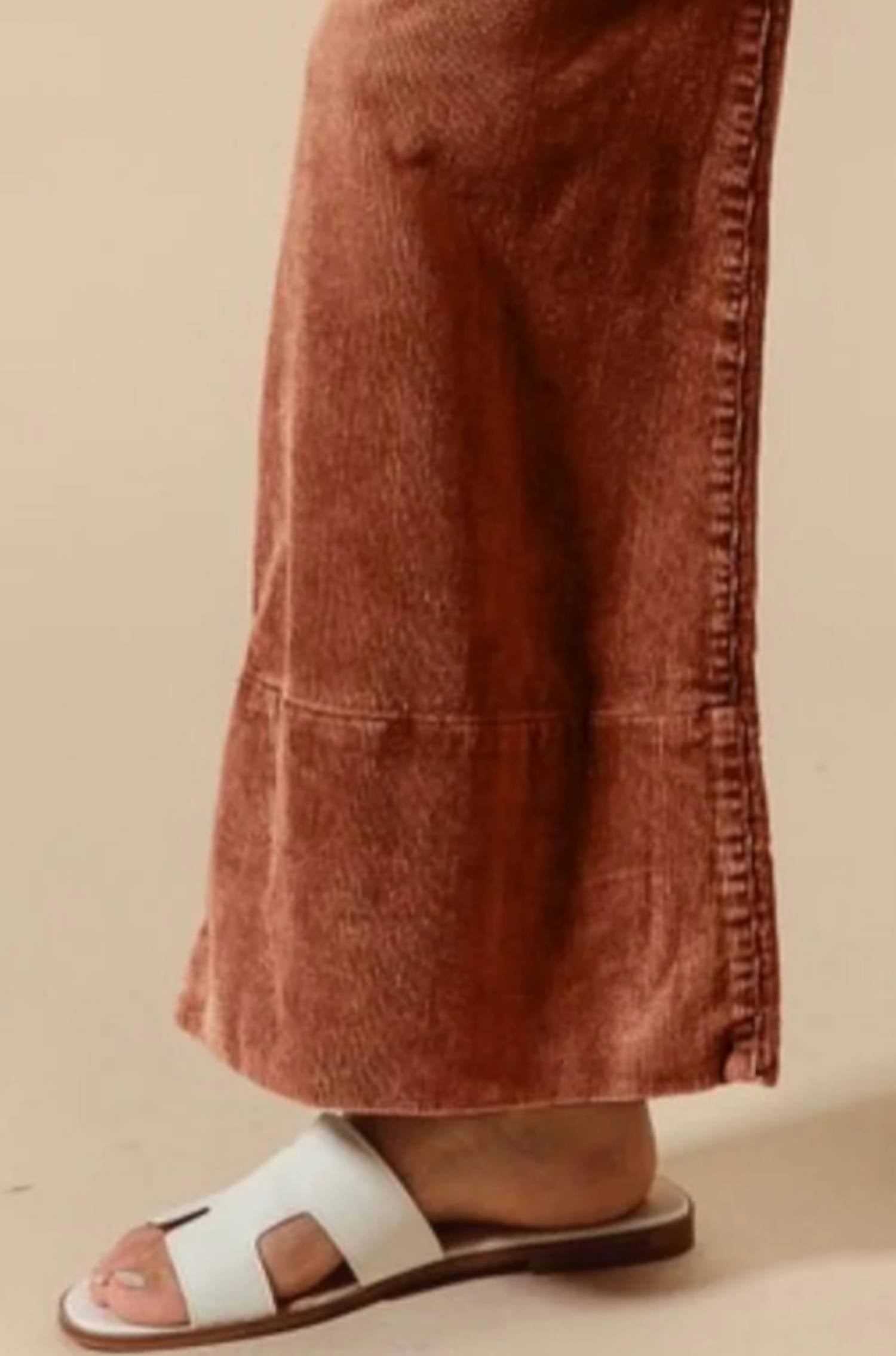 So Me - Wide Leg Flared Washed Corduroy Pants