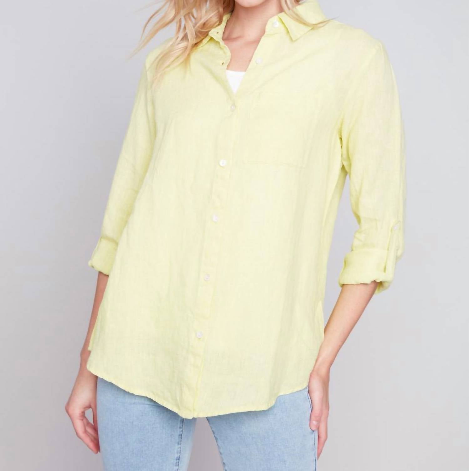 Charlie B - Solid Button Front Linen Shirt