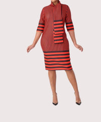 For Her Nyc - Scuba Striped Bodycon Dress