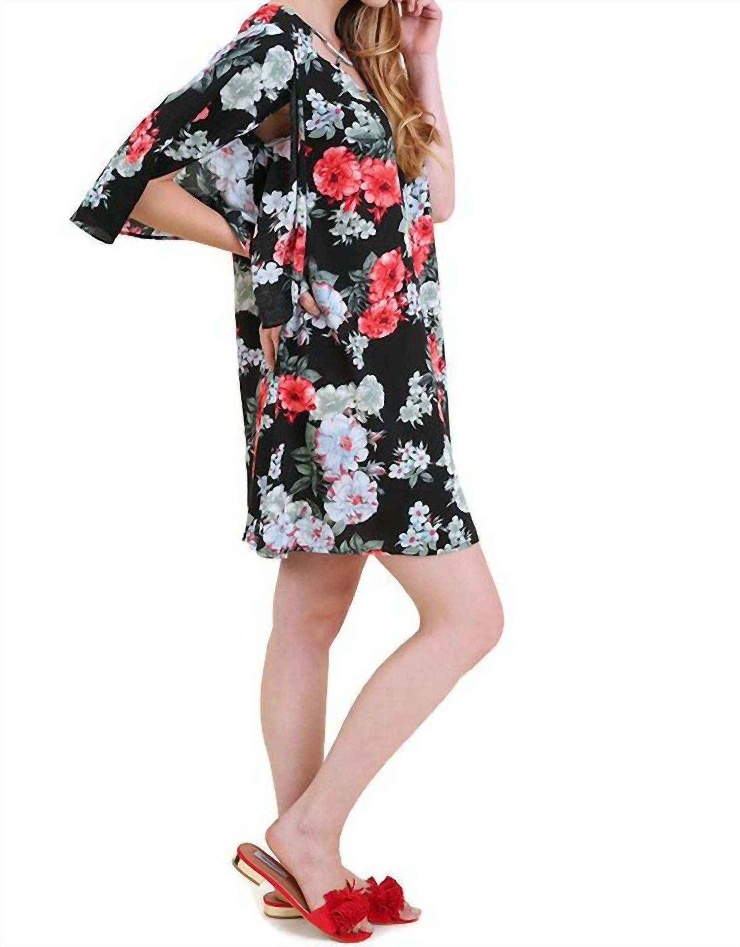 Umgee - Floral Split Bell Sleeve Dress