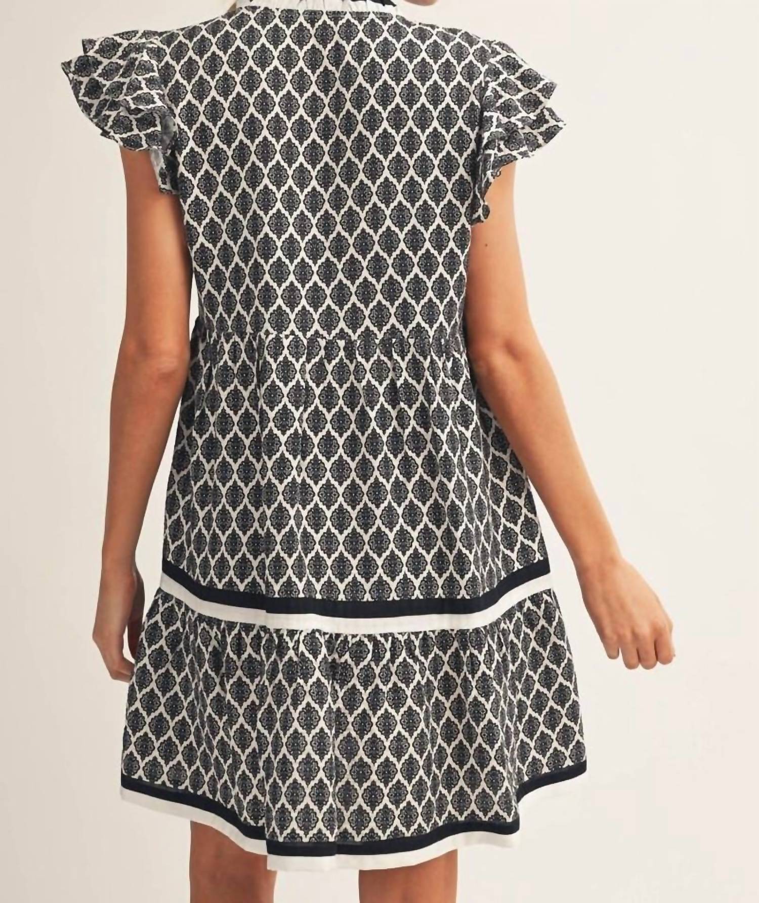 Jodifl - Layered Ruffle Sleeves Baroque Print Tiered Dress