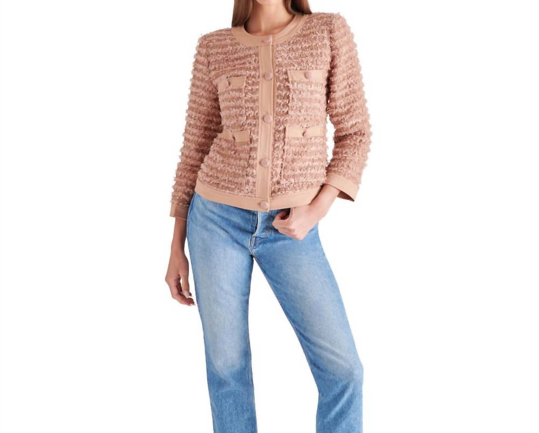 STEVE MADDEN Women's Winterrose Tweed Jacket in mauve 1 - women's jacket
