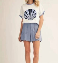 Style Usa - Shell Patterned Sweater Top