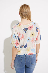Charlie B - Linen Top With Floral Design