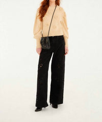 FARM RIO Crochet 3d Flower Dropped Shoulder Knit Sweater in sand - women's sweater - alternate view
