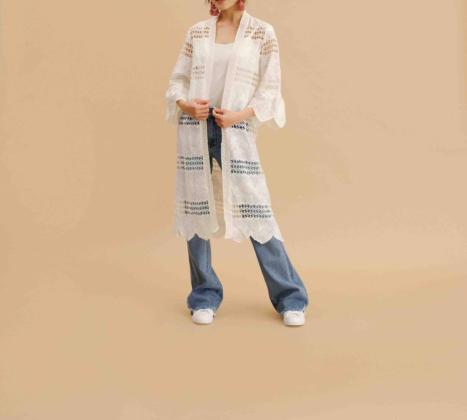 Fashion Concepts - Embroidered Lace Long Cardigan