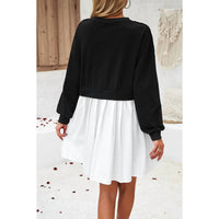 Supreme Fashion - Solid Drop Shoulder Ruched Fit Patchwork Dress