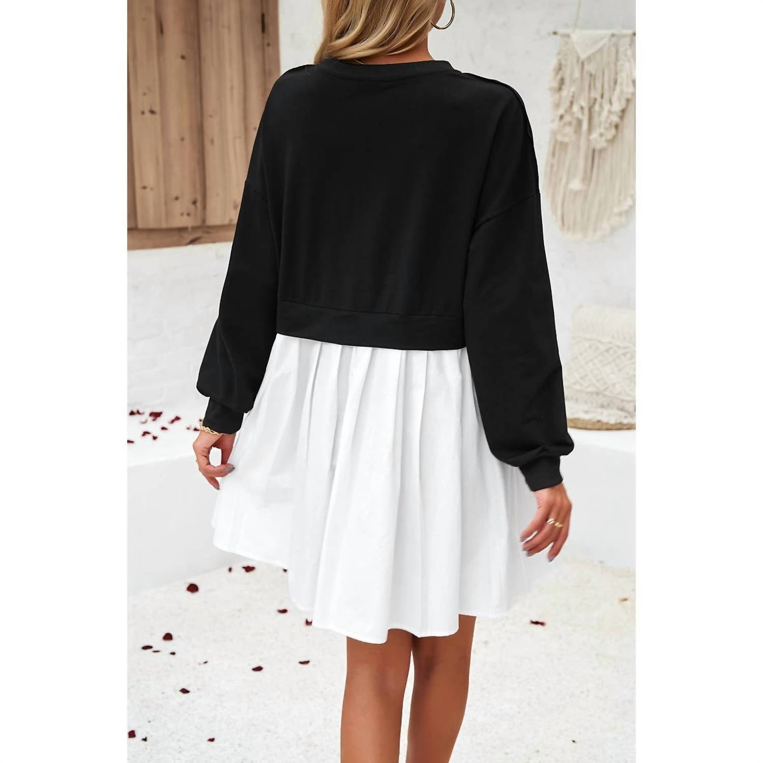 Supreme Fashion - Solid Drop Shoulder Ruched Fit Patchwork Dress