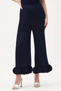 Joseph Ribkoff Wide Leg Pleated Pants in midnight blue - women's pants - detail view
